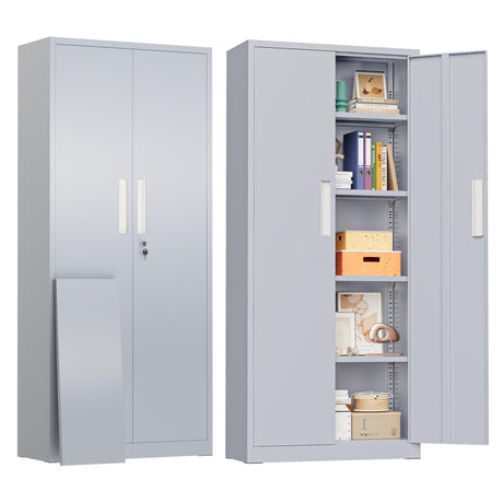 SUNCROWN 63" Metal Storage Cabinets with Lock, Tool Cabinet, Locking Steel Storage, Tall Locker Organizer Garage Cabinets with 2 Doors and 4 Shelves for Home,Garage,Office, Dark Grey SUNCROWN