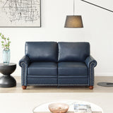 Harper & Bright Designs Faux Leather 2-Seat Loveseat Couch with Hidden Storage Under Seat, Nailhead Trim, Solid Wood Legs, Classical Sofa for Living Room, Office, Apartment, Navy Blue Harper & Bright Designs
