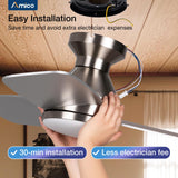 Amico Ceiling Fans with Lights, 52 inch Low Profile Ceiling fan with Light and Remote Control, Flush Mount, Reversible, 3CCT, Dimmable, Noiseless, Nickel Ceiling Fan for Bedroom, Indoor/Outdoor Use Amico