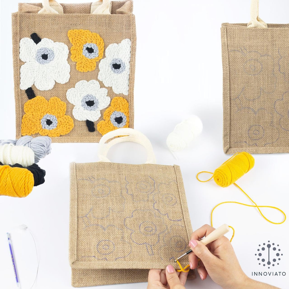 Innoviato - Punch Needle Kit for Beginners – Complete Embroidery Tote Bag Set for Adults & Kids with Easy Instructions & Video Tutorial, Includes a Unique Pattern Generic