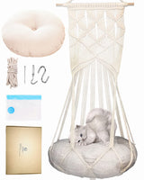 KARCEEY Macrame Cat Hammock,Macrame Hanging Cat Bed with Catnip Cushion and Hanging Kit (1.Macrame Hammock with Cat Bed) KARCEEY