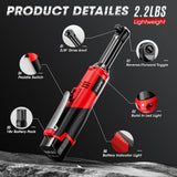 Dufuls 3/8" 18V Extended Cordless Ratchet Wrench, 550RPM 40 Ft-Lbs 4 Inch Electric Ratchet Driver with 2Pcs 2000 mAh Batteries & Charger, Battery Powered Ratchet Wrenches with 8 Sockets Dufuls