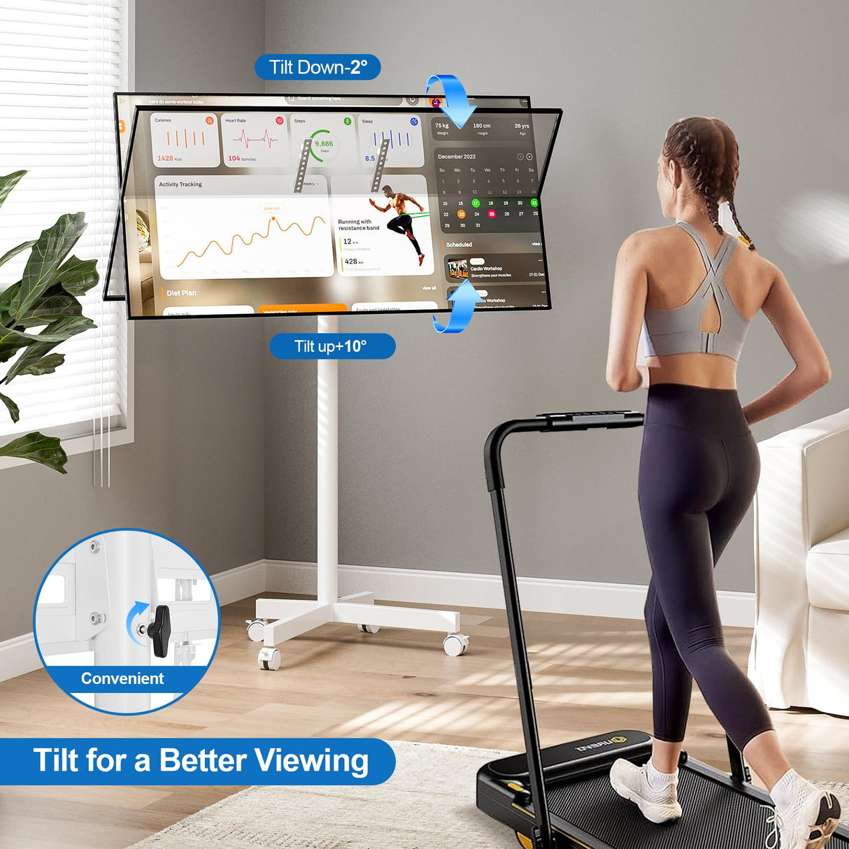 HOLMAXD Mobile TV Cart Rolling TV Stand for 23-65 Inch Screen Outdoor TV up to 110 lbs, Height Adjustable Portable TV Cart with Wheels and Tilt Mount, Outdoor TV Stand Mount, Max VESA 400x400mm, White HOLMAXD