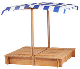 Mederra Kids Sandbox with Cover, 46'' Wooden Sand Box w/Adjustable Canopy, Outdoor Sandpit for Backyard Play, Light Brown Mederra