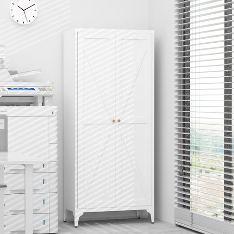 GREATMEET 65" Food Pantry Cabinet, Tall Kitchen Pantry Cabinet, White Metal Farmhouse Kitchen Cupboard with Doors and Adjustable Shelves for Dining Room, Living Room and Laundry GREATMEET