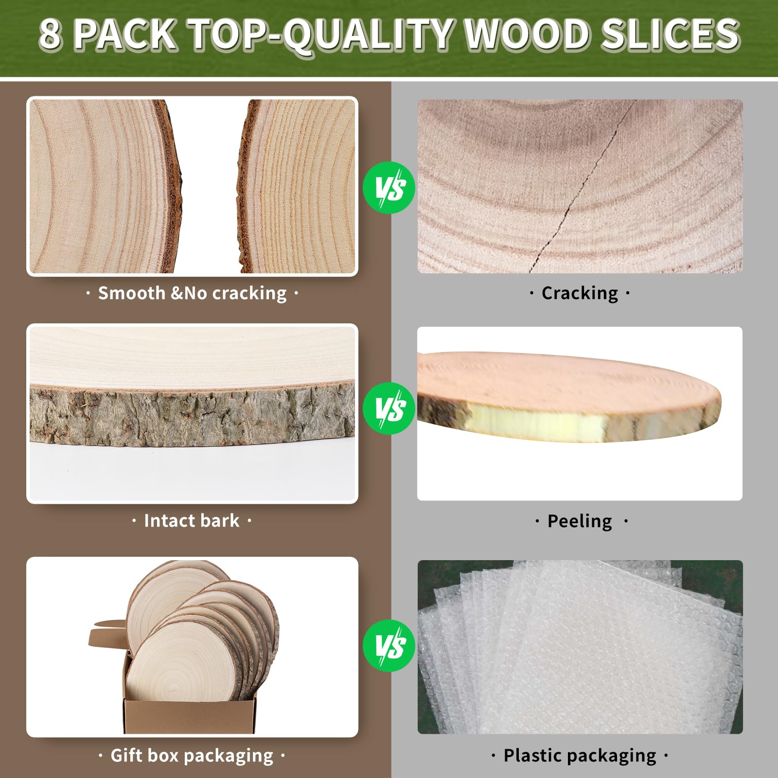 8 Pcs Wood Slices 11-12 Inch Large Wood Rounds Unfinished Wood Slices for Centerpieces, Wood Centerpieces Tables,Wood Slabs,Round Wood, Natural Wood Slices for Crafts,Decor, Centerpieces, Sig - WoodArtSupply