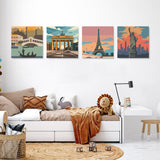 Qukle Framed City Travel Paint by Numbers for Kids Age 8-12, 4Pack Cityscape Painting by Numbers Kits Adults Boys Girls, Painting on Canvas DIY Acrylic Arts for Home Decor 20x20cm Qukle