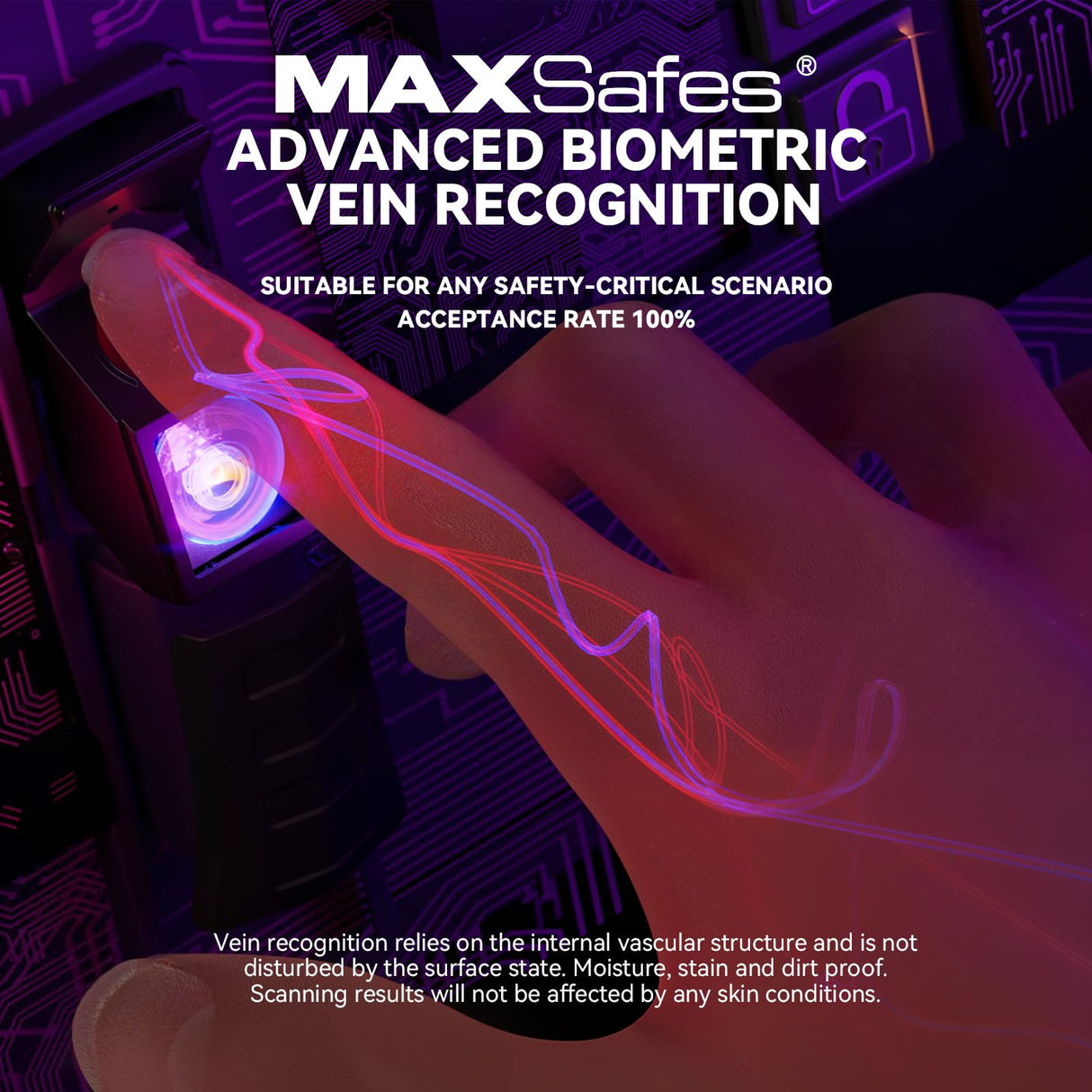 Drawer Safe with Super Biometric Finger Vein Recognition Lock for Two Pistols Storage Safe Quick Access with Biometric Fingerprint Under Desk Drawer Gun Safe for Home and Vehicle MAXSafes