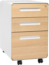 Laura Davidson Furniture Stockpile 3 Drawer File Cabinet with Lock - Under Office Desk Metal Filing Cabinet, Legal/Letter File Folders, Wheels and Stationary Feet, Pre-Assembled, White/Wood Laura Davidson Furniture