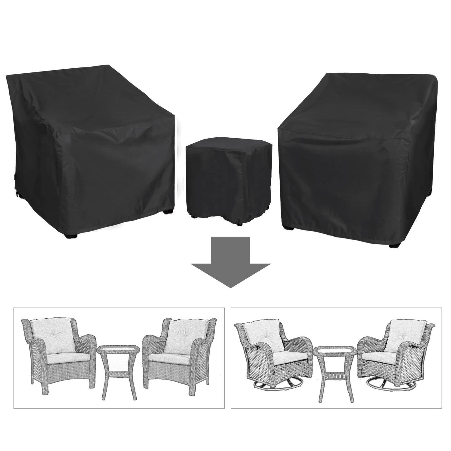 Baner Garden Patio Furniture Covers,Outdoor Furniture Cover Waterproof,Patio Furniture Set Covers for 3 Piece Outdoor Bistro,Patio Sofa Covers Set for 2 Chairs and Coffee Table,Black - WoodArtSupply