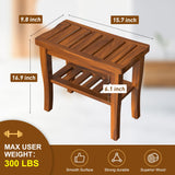 Teak Wood Shower Bench Stool with Storage Shelf, Wooden Waterproof Bathroom Spa Bathing Teak Shower Stool with Non-Slip Feet Gadget 2024 for Indoor or Outdoor Shower Chair Seat Organizer Greenual