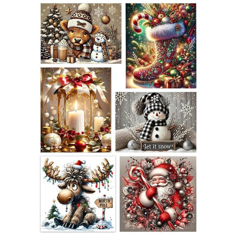 TCDZMYGS 6 Pack Christmas Diamond Art Kits for Adults - Winter Diamond Painting Kits for Adults,5D Round Full Drill Gem Art for Adults DIY Paint by Diamonds Dots for Home Wall Decor 14x14-12x16inch TCDZMYGS