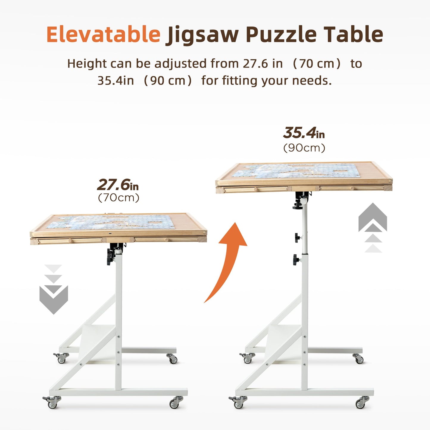 Becko US 2-in-1 Tilting & Rotating Jigsaw Puzzle Table with 4 Colored Drawers & Flip Top Design, Jigsaw Puzzle Board with Tilt Angle & Height Adjustments, Easy to Move, for 1500 Piece Jigsaw Puzzles