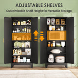 75" Tall Metal Kitchen Pantry Storage Cabinet with 2 Doors and 5 Adjustable Shelves, White Food Freestanding Cupboard for Kitchen, Dining Room, Bathroom and Garage (Black) pozdeg