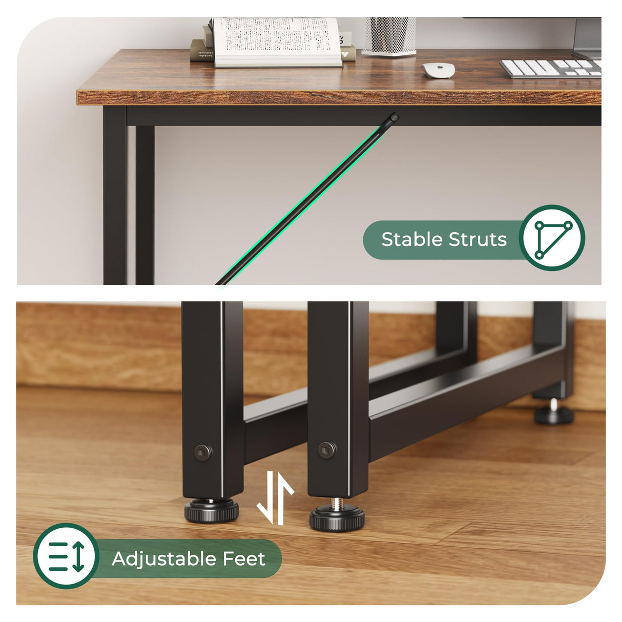 Huuger Computer Desk, 55 Inch Office Desk, Gaming Desk with Storage, Writing Desk Work Desk for Home Office, Study, Modern Simple Desk, Large Legroom, Metal Frame, Rustic Brown Huuger