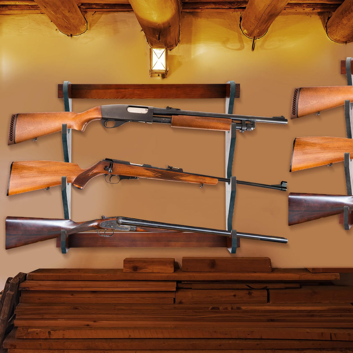 RattanView 2 Pcs Gun Racks Wood Display Rifle Rack Gun Storage Holder Wall Mount for Home or Garage RattanView