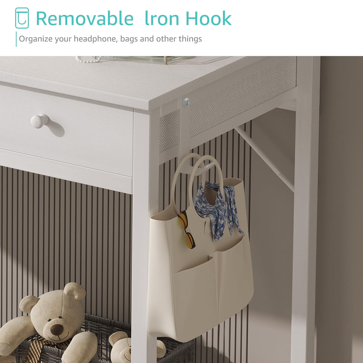 Lufeiya White Makeup Vanity Desk with Mirror and Lights, 40 inch Make Up Vanity Desks with Fabric Drawers & Power Outlet, Dressing Table and Chair Set for Girls Bedroom, White Lufeiya