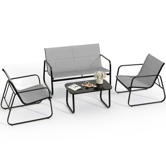 YITAHOME 4 Piece Patio Furniture Set, Small Backyard Bistro Chairs, Loveseat and Glass Table, Textilene Outdoor Conversation Set for Lawn, Garden, Balcony, Poolside (Grey) - WoodArtSupply