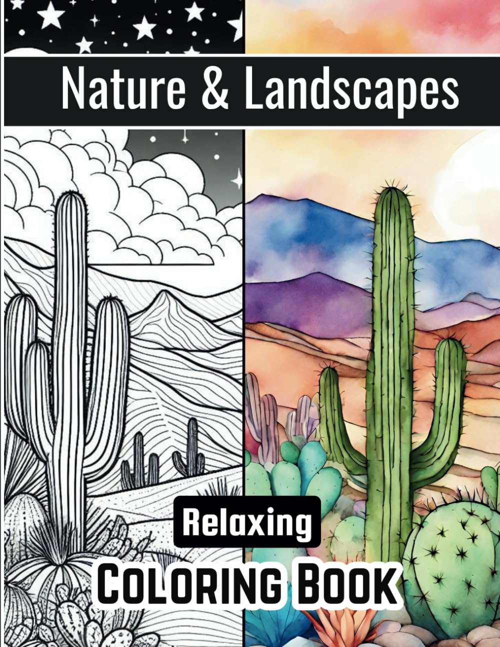 Relaxing Nature and Landscapes Coloring Book: Enjoy creativity and stress relief coloring 50 calming images featuring mountains, rivers, deserts, ... more. Grayscale adds depth to your artwork. WoodArtSupply