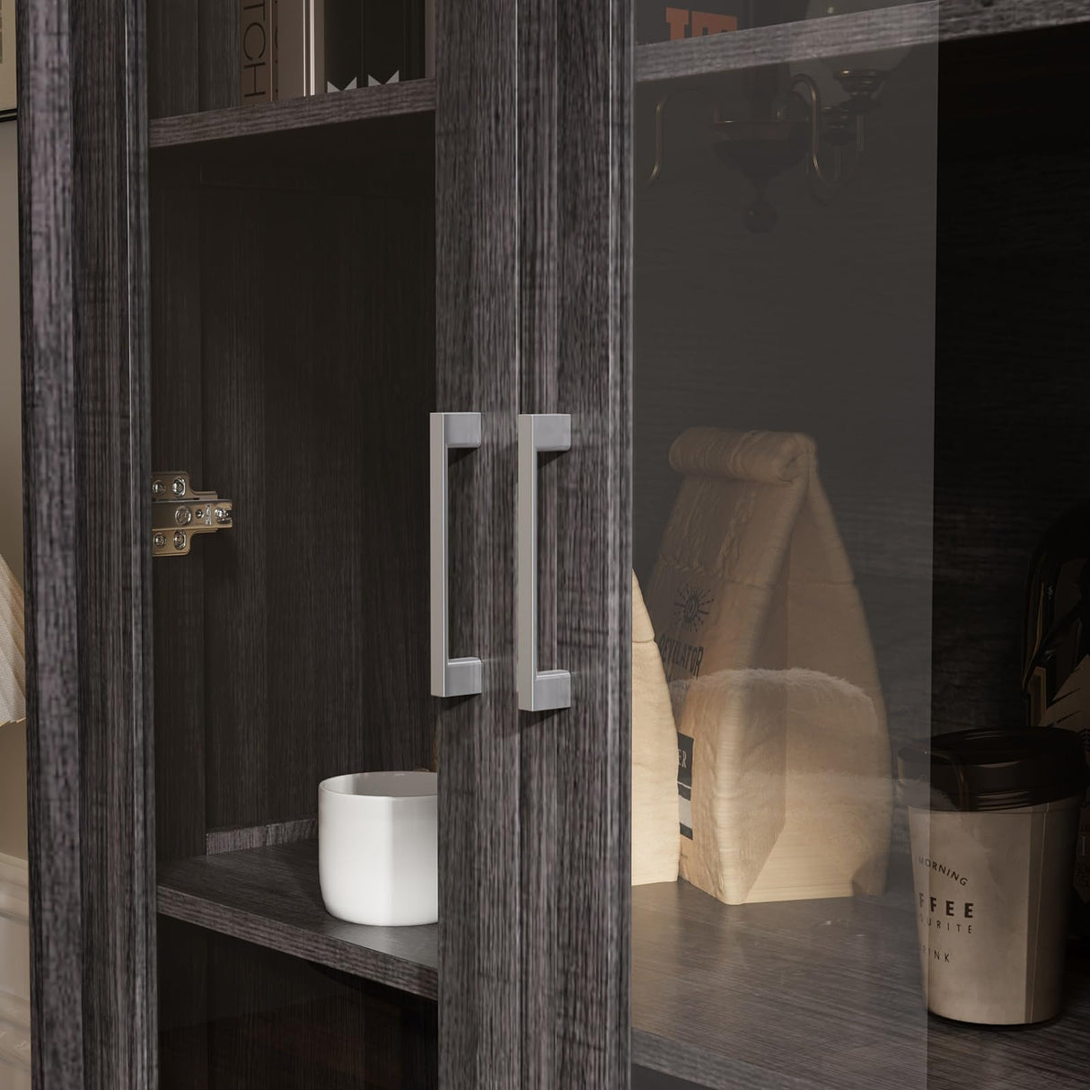 FAMAPY Display Cabinet with 2 Glass Doors, Display Case with Shelves & Drawer for Curio Trophy, Farmhouse Storage Cabinet for Living Room Home Office, Black, 15.7”D x 31.5”W x 79.9”H FAMAPY