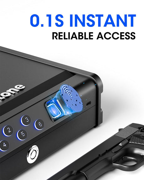 Glimstone Gun Safe, Biometric Gun Safe for Pistols, Easy Edition, 3 Ways Quick Access With Fingerprint/Digital Keypad/Key, Smart Handgun Safe for Home Bedside Nightstand Car Glimstone
