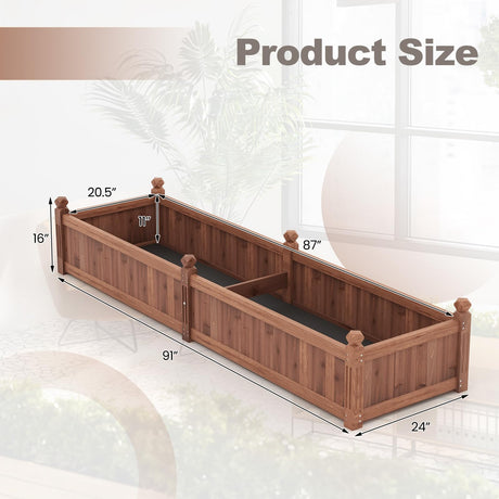 Giantex Wood Raised Garden Bed, Planting Bed with Corner Drainage, Non-Woven Liner for Growing Vegetables, Flowers, Herbs, Fruits, 91”x24”x16” Divisible Planter Box for Backyard, Garden, Lawn Giantex