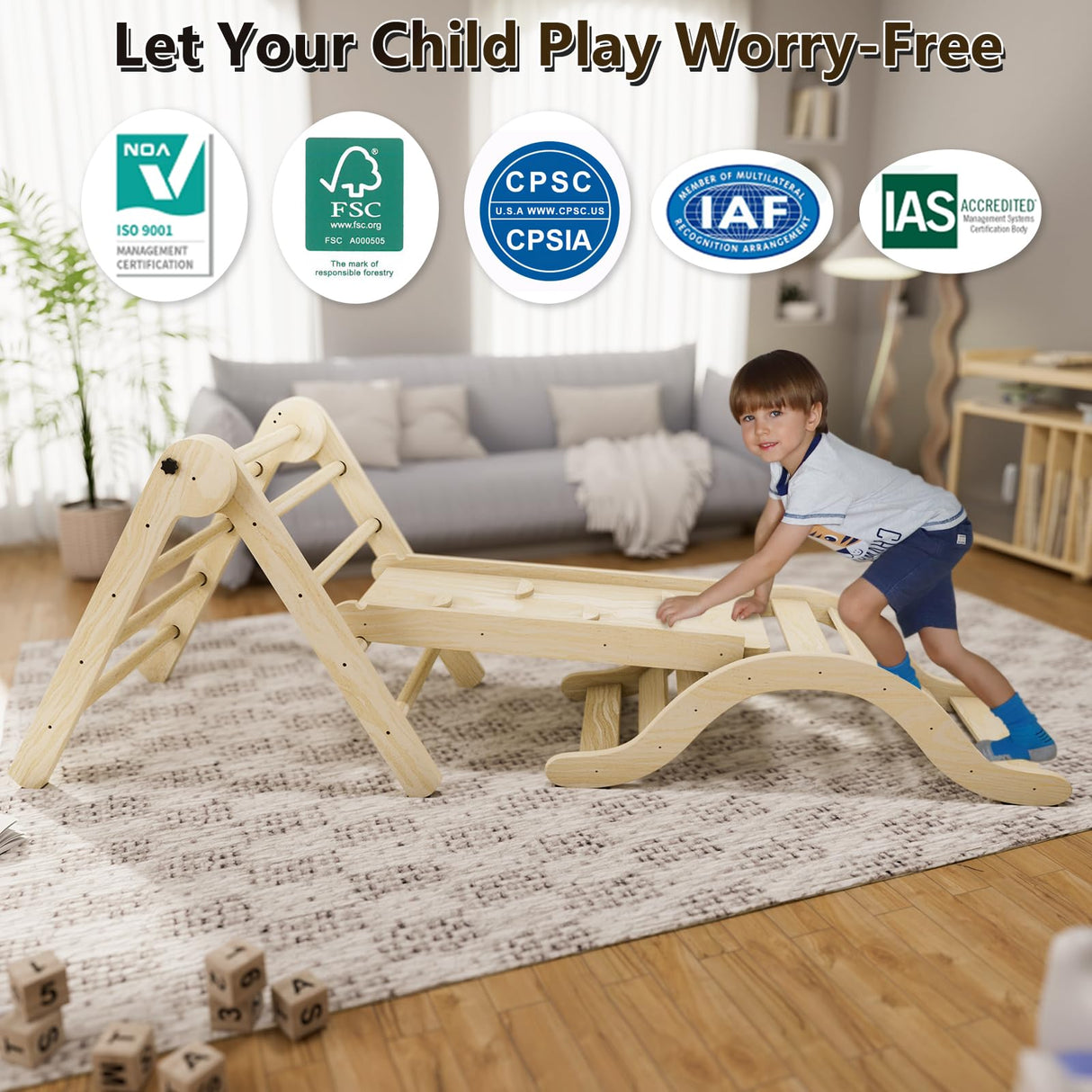 bbgroundgrm Pikler Triangle Set Climber 5 in 1, Toddler Climbing Toys Indoor Folding with Ramp & Arch & Mat for Montessori Play Gym for Toddlers and Kids (Natural)(99" Wx21 Dx23 H) bbgroundgrm