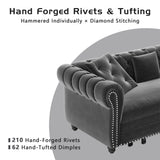 LuxyHoom 89" King Pull Out Sofa Bed, Velvet Chesterfield Sleeper Sofa Couch, 3 in 1 Convertible Tufted Futon Couches with Ottoman for Living Room, Small Space, Apartment, Office, Bedroom, Gray LuxyHoom