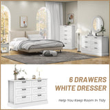 biukpci White 6 Drawer Dresser for Bedroom, Modern Chest of Drawers with Deep Drawers, Wood Double Dresser for Storage Clothes biukpci