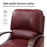 HULALA HOME Genuine Leather Manual Recliner with Wood Feet & Armrest, Mid-Century Modern Push Back Reclining Chair for Living Room Bedroom, Burgury HULALA HOME