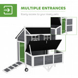 PawHut 43" Chicken Coop with Wheels, Mobile Chicken House with Nesting Box, Windows, Pull-Out Tray, Perches, Wooden Chicken Tractor for 2-4 Hens, Rabbits, for Backyard, Patio, Gray PawHut