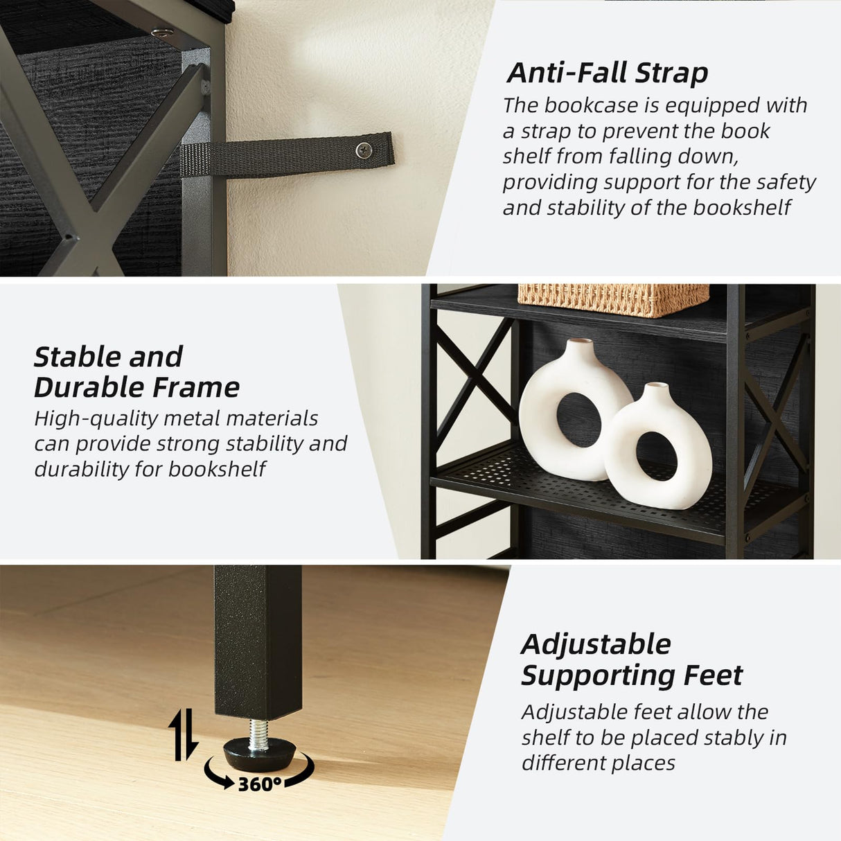 HOMBAZAAR 7 Tier Bookshelf, 78 Inch Tall Rustic Bookshelf with Metal Frame, Industrial Heavy Duty Bookshelves and Bookcases, Open Book Shelf for Office, Living Room and Library, Black HOMBAZAAR