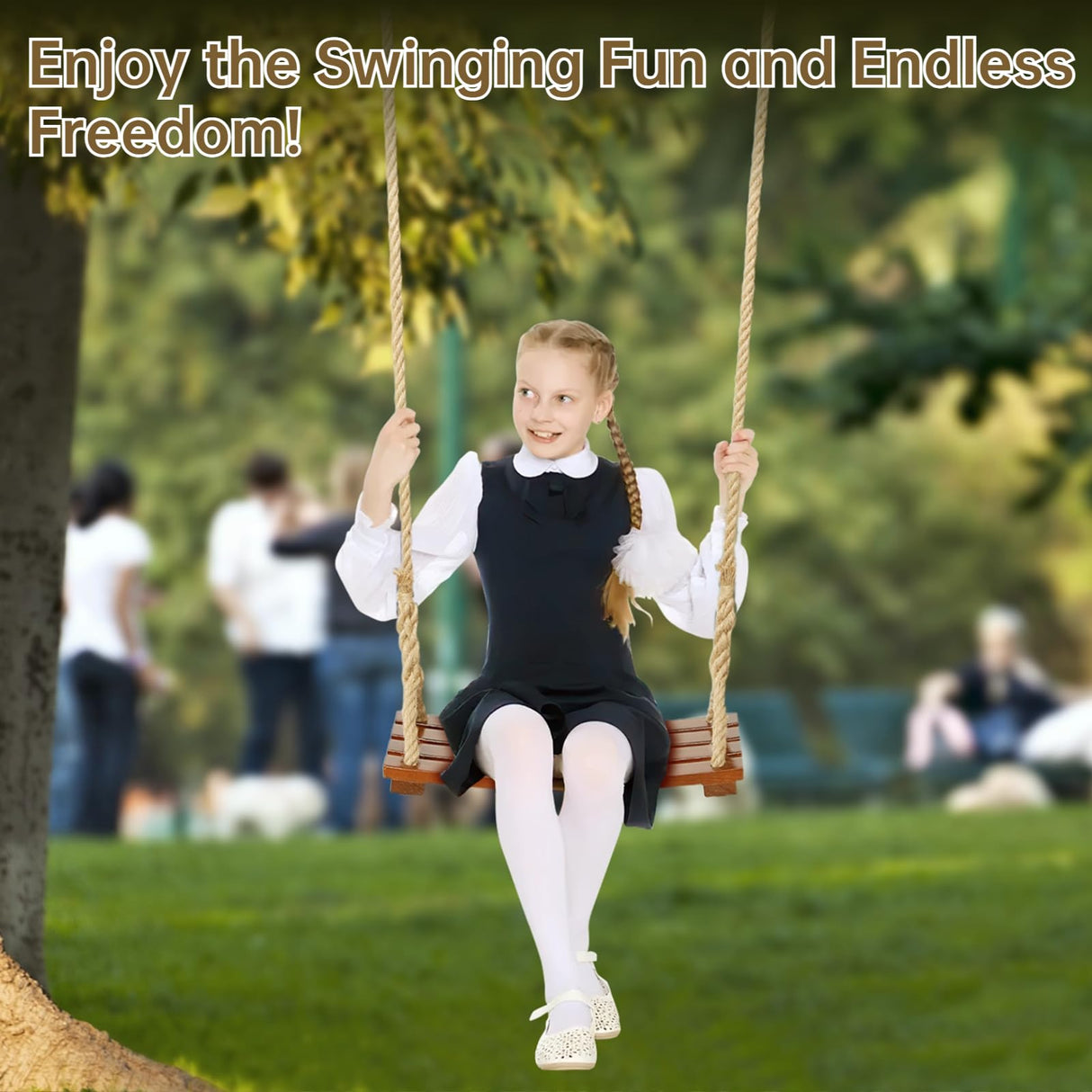 Wooden Tree Swing,500lbs Load Capacity Wooden Swing for Adults & Kids,Adjustable Height,Waterproof Hanging Swing Seat for Indoor,Outdoor,Backyard,Garden,Playground (Chocolate curved swing) BATTIPAW