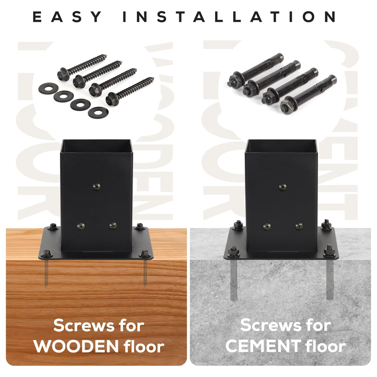 WIMART 4x4 Post Base, Inner Size 3.5"x3.5"Deck Post Base, Deck Post Base for Concrete, for Mailbox Support Wood Fence Post Anchort (Black - Set 4) WIMART