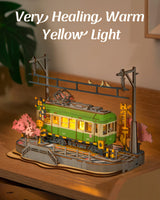 Rolife 3D Wooden Puzzle for Adults, Sakura Journey Tram DIY Model Building Kits with LED Lights, Creative Kids Craft Hobby Gift and Brain Teaser Home Decor Assembly Toy Rolife