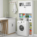 Vabches Over The Toilet Storage Cabinet, Storage Cabinet Over Toilet with Double Doors & Toilet Paper Holder Stand, Freestanding Toilet Shelf Space Saver with Anti-Tip Design & Adjustable Shelf, White Vabches