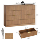 NOVAMAISON Fluted Dresser for Bedroom with 8 Drawer, 55” Wide Wooden Dresser Mid Century Chest of Drawers w/Gold Handle, Fluted Dressers TV Stand Closet Storage Organizer for Living Room, Natural Oak NOVAMAISON