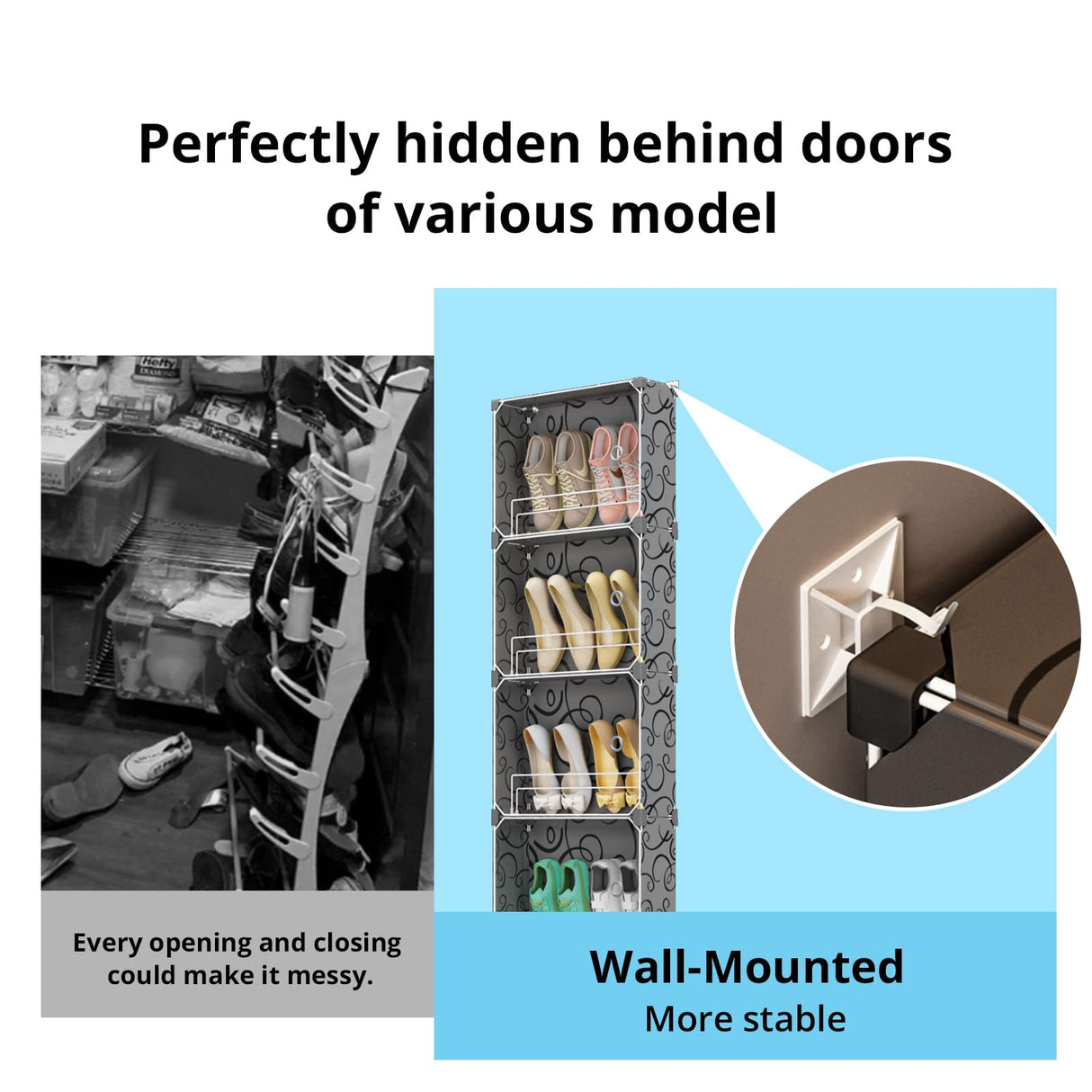 MAGINELS 6 Tier Shoe Rack Organizer with Cover, Slim Shoe Storage Cabinet, Behind The Door, Narrow Shoe Shelf for Closet, entryway, Black MAGINELS