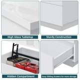 HOMMPA Lift Top Coffee Table with LED Light Morden Coffee table with Storage High Gloss White Coffee table for Living Room Tea Table with Storage Center Tables Hidden Compartment & 2 Drawers HOMMPA