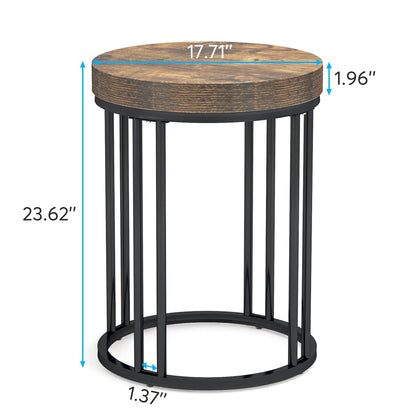 Tribesigns Round End Table, Modern Side Small Accent Nightstand with Metal Frame, Wooden Circle Bedside for Living Room Sofa Couch, Bedroom, Easy Assembly, Space Saving, Rustic Brown & Black - WoodArtSupply