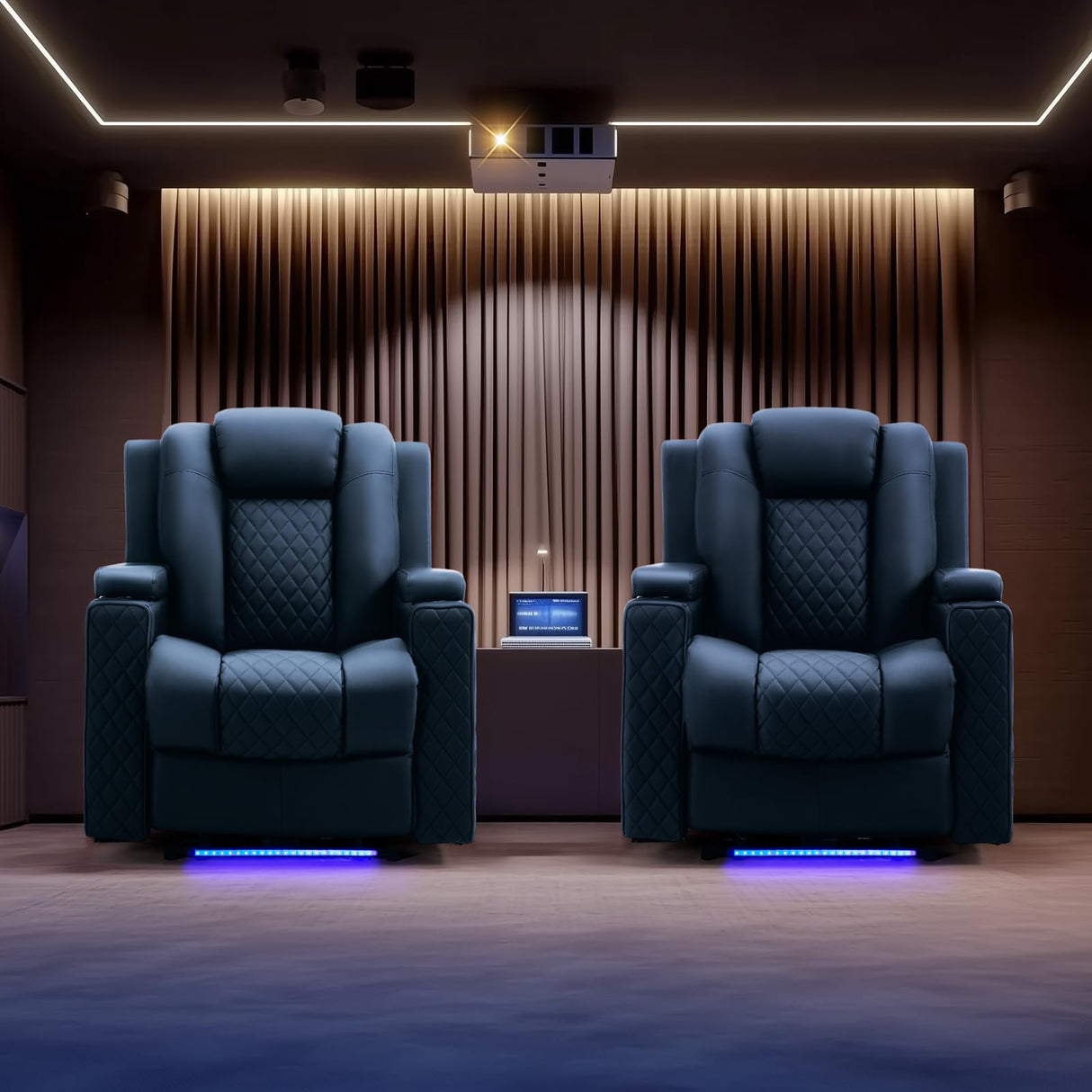 COMHOMA Power Recliner Chair PU Leather Electric Massage Recliner Sofa for Living Room Home Theater Seating with Cup Holders and LED Lighting(Blue) COMHOMA