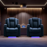 COMHOMA Power Recliner Chair PU Leather Electric Massage Recliner Sofa for Living Room Home Theater Seating with Cup Holders and LED Lighting(Blue) COMHOMA