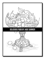 Delicious Food: An Adult Coloring Book with Decadent Desserts, Luscious Fruits, Relaxing Wines, Fresh Vegetables, Juicy Meats, Tasty Junk Foods, and More! WoodArtSupply