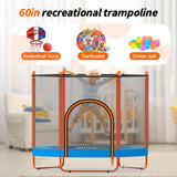 Ativafit 60'' Rebounder Trampoline Indoor Outdoor for Kids Ages 1-8, 5 FT Recreational Toddler Trampoline with Safety Enclosure Net Gifts with Basketball Hoop Dartboard Ocean Ball for Fun ATIVAFIT