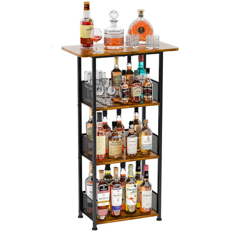 Eyteenokk Wine Rack Freestanding Floor:4 Tier Whiskey Wine Rack Mini Bar Cart,Liquor Cabinet-Home Bar for Bottles,Cocktail Shaker,Mugs-(23.6 * 11.8 * 40inch) Eyteenokk