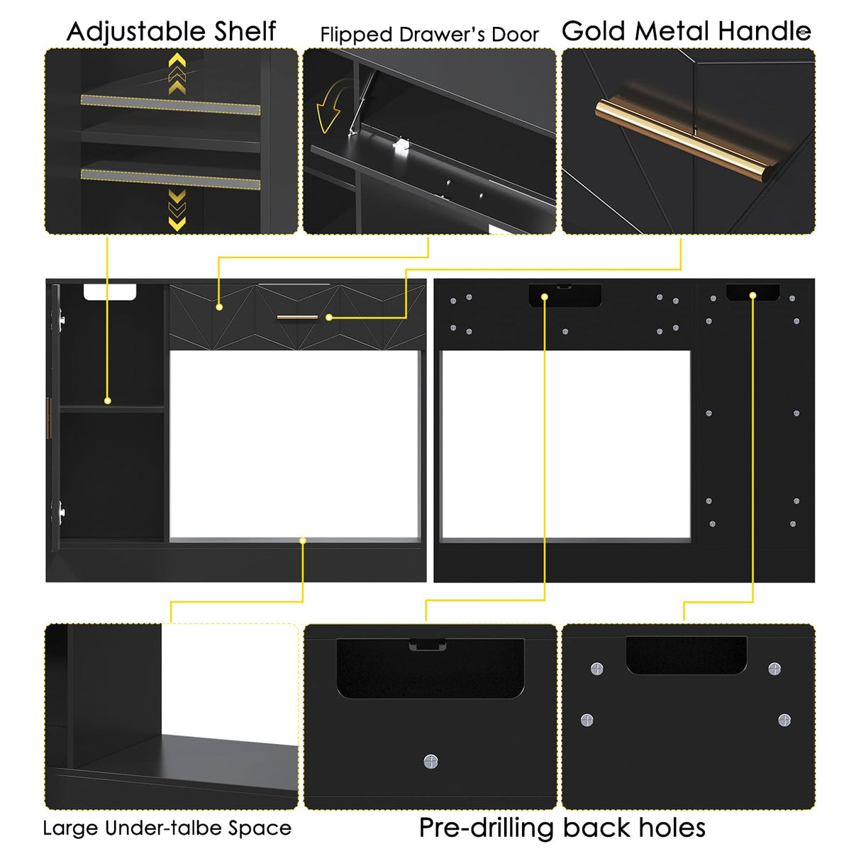 Saudism 40 Gallon Fish Tank Stand, 29 -50 Gallon Aquarium Stand, Black Tank Stand, Fish Tank Table with Drawer and Cabinet, Sturdy and Durable Saudism