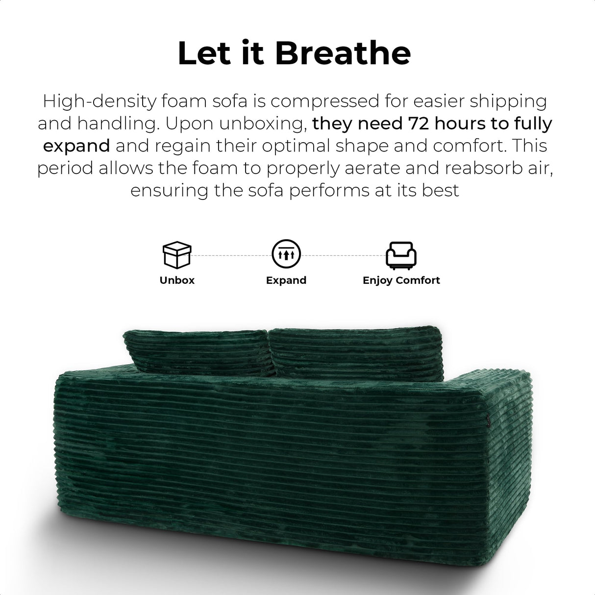 LIKIMIO 71" Loveseat Sofa in a Box - Plush Corduroy Deep Seat Couch, No Assembly Required, Space-Saving Design for Compact Living Room, Apartment, Home Office, Green LIKIMIO