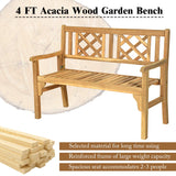 Giantex Outdoor Bench, Patio Wooden Bench, 4 Ft Foldable Acacia Wood Garden Bench, Outside Loveseat with Curved Backrest and Armrest, 705Lbs Weight Giantex