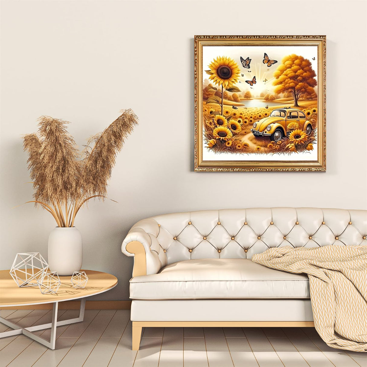 DIY Car Sunflower Diamond Art Kits for Adults, 5D Diamond Painting for Beginners, Diamond Dot, Small Dimond Art Paintings Kit, Full Drill Gem Painting, Crafts for Adults, Home Wall Decor 14x14inch Rekxtmo