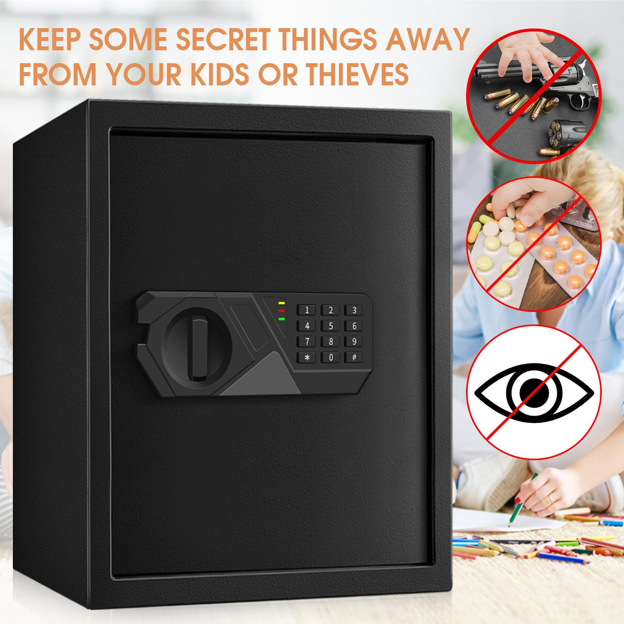3.0 Cubic Feet Large Safes for Home Use Fire and Water proof, Digital Security Safe with Key and Combination, Home Safes Water and Fireproof for Firearm Medicine Money Valuables Homirxan